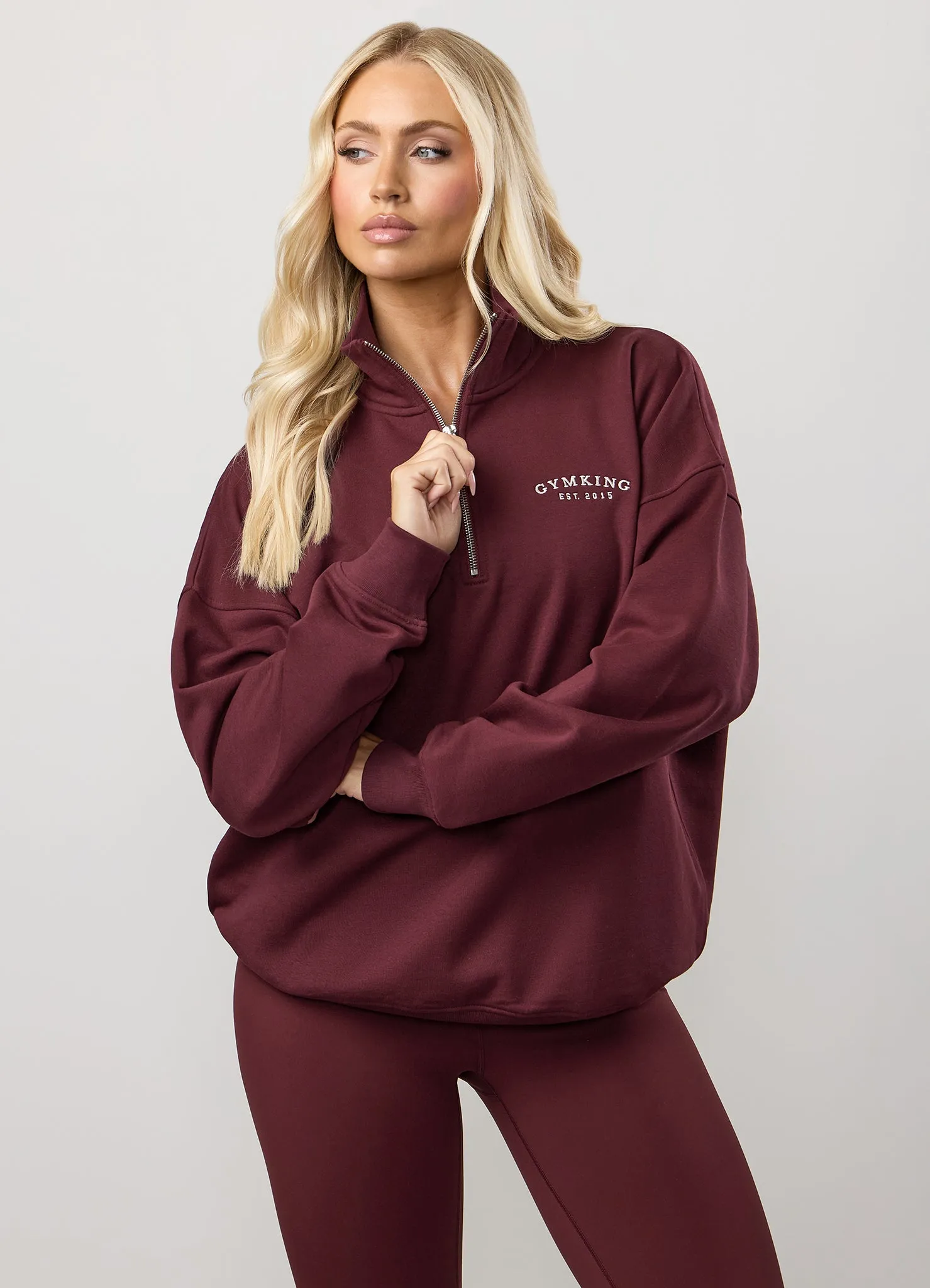Gym King Compose Fleece 1/4 Zip Funnel - Deep Cherry Fashion Relaxed right for hot weather