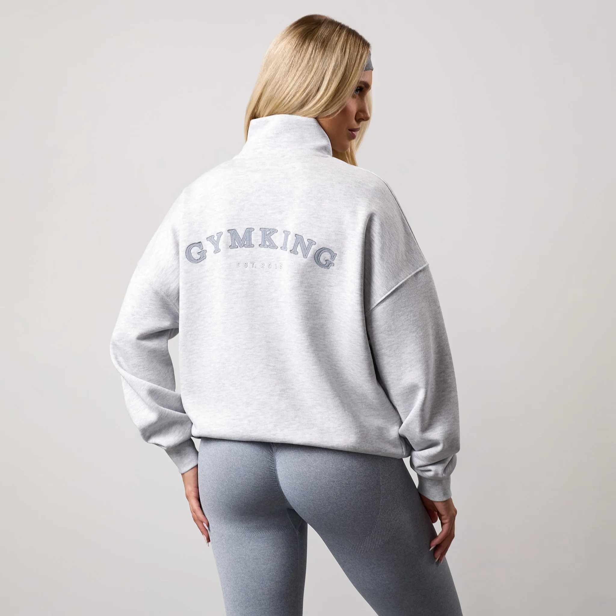 Gym King Compose Full Zip Funnel - Snow Marl Daily Relaxed Thermal Lining