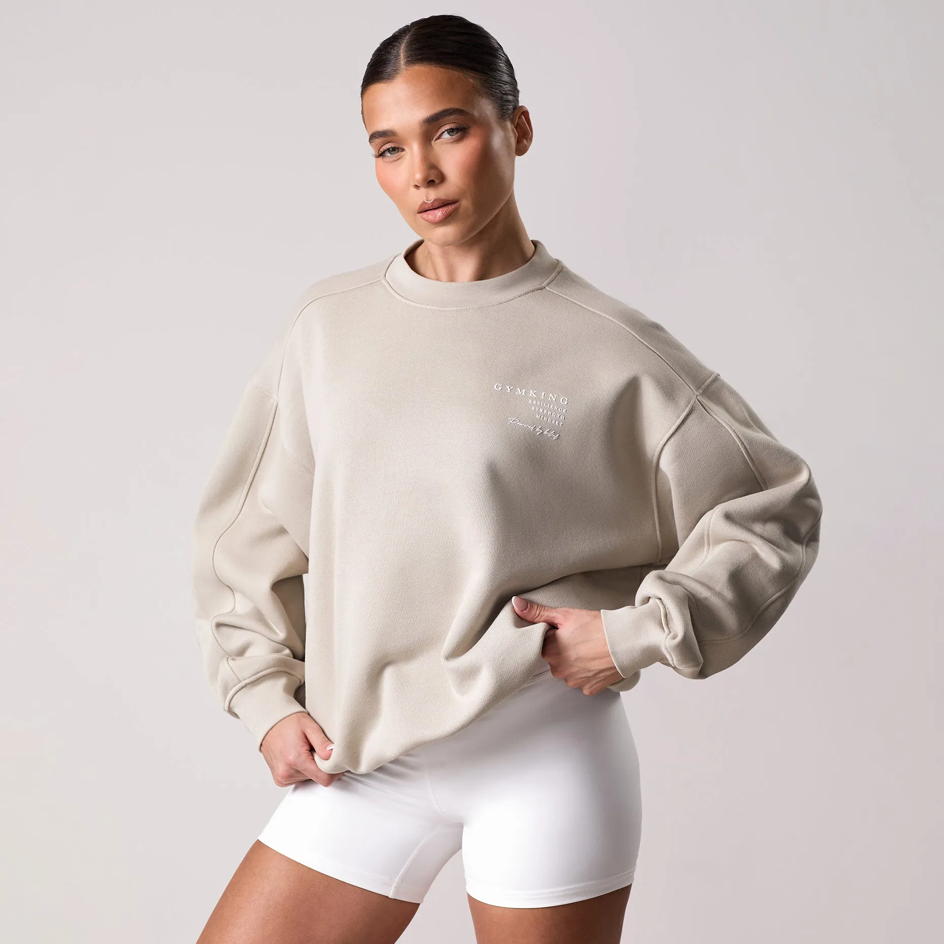 Gym King Define Bungee Hem Crew - Vanilla Brown Performance Ready