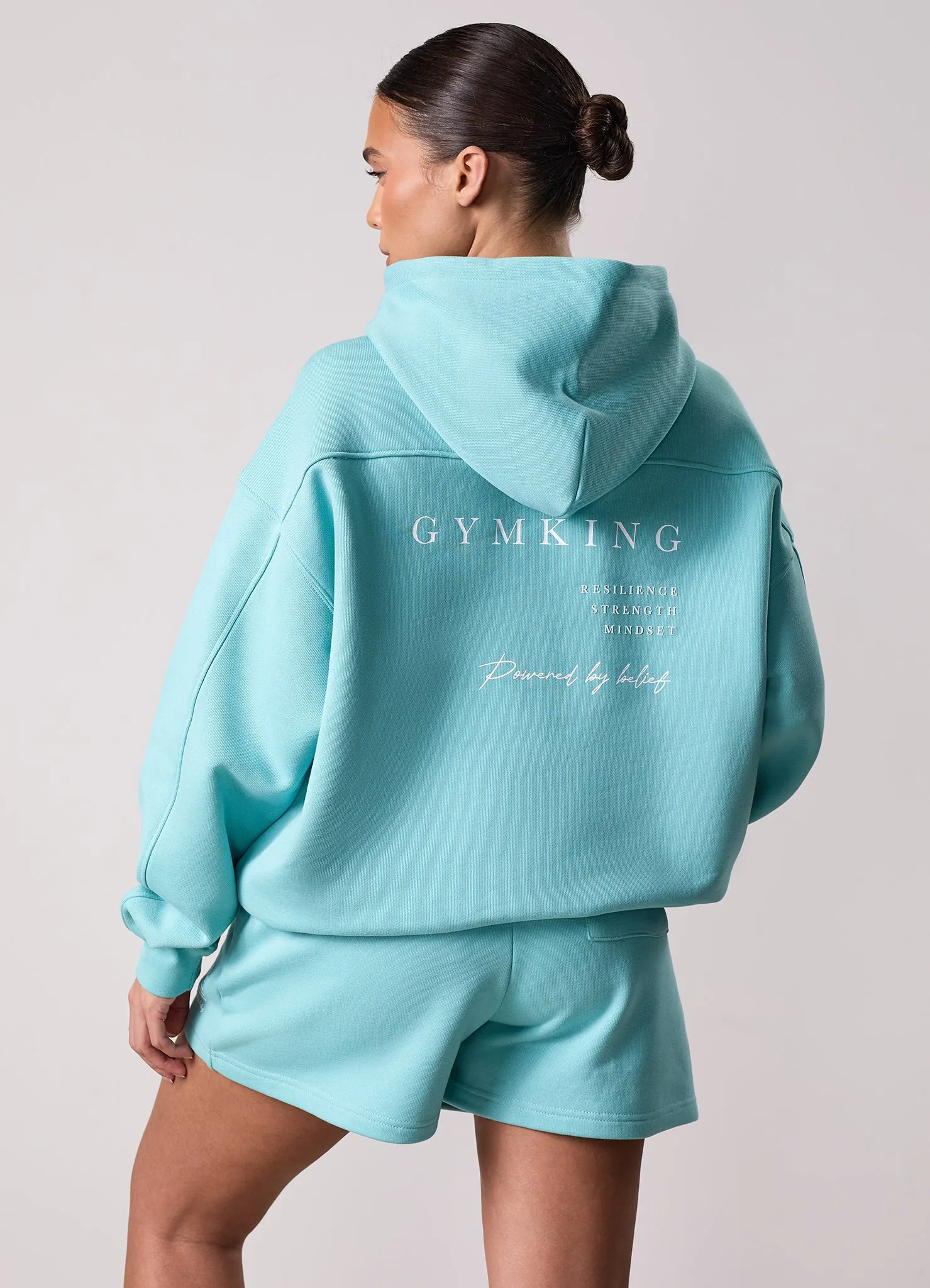 Ribbed Cuffs Gym King Define Oversized Hood - Aquatic Blue