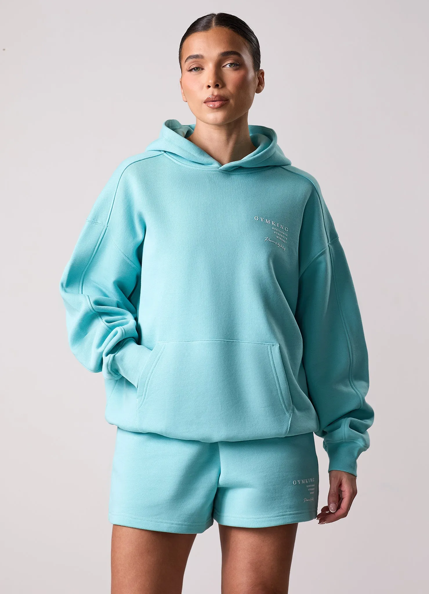 Gym King Define Oversized Hood - Aquatic Blue Herringbone