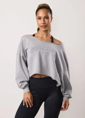comfortable top Gym King Limitless Crop Relaxed Fit Sweatshirt - Washed Light Grey