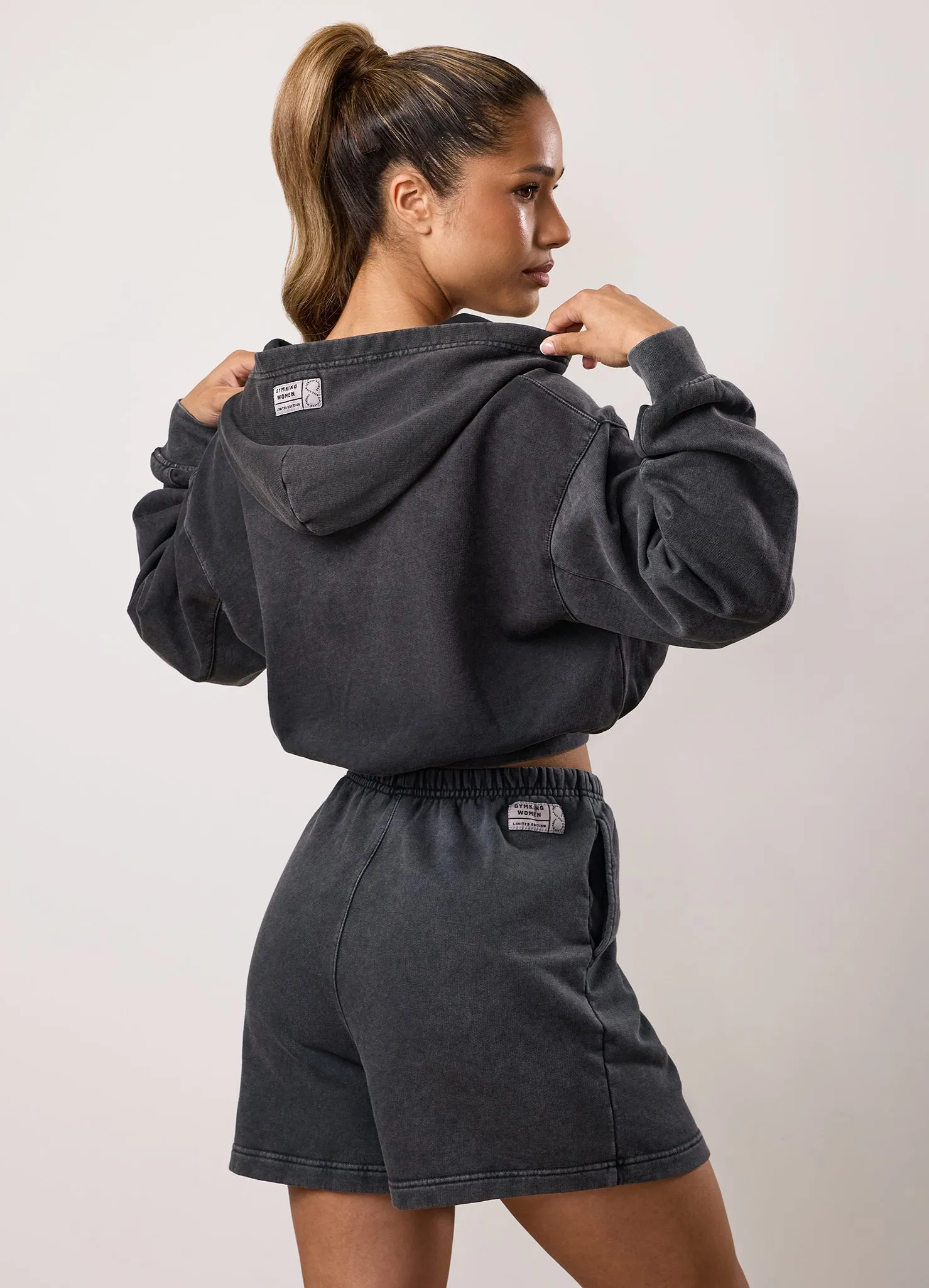 Gym King Limitless Relaxed Fit Full Zip Hood - Washed Black birthday wear