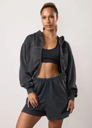 Gym King Limitless Relaxed Fit Full Zip Hood - Washed Black Cold Day Wear product holiday wearability