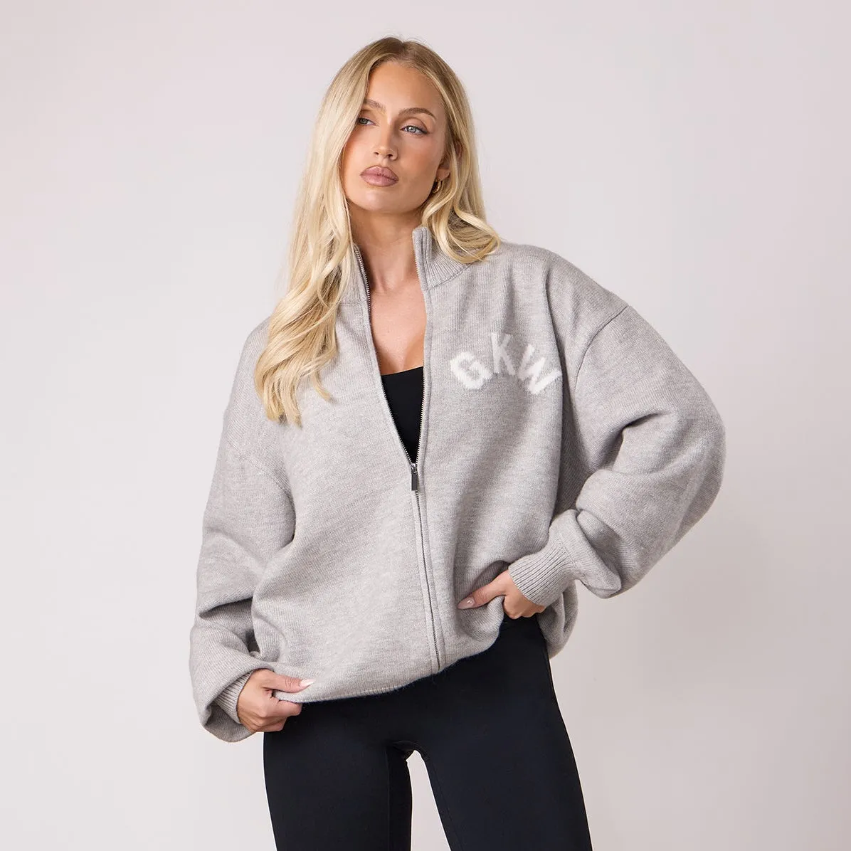 Cozy Collection Street-Ready Look Gym King Restore Knit Full Zip Funnel - Light Grey Marl