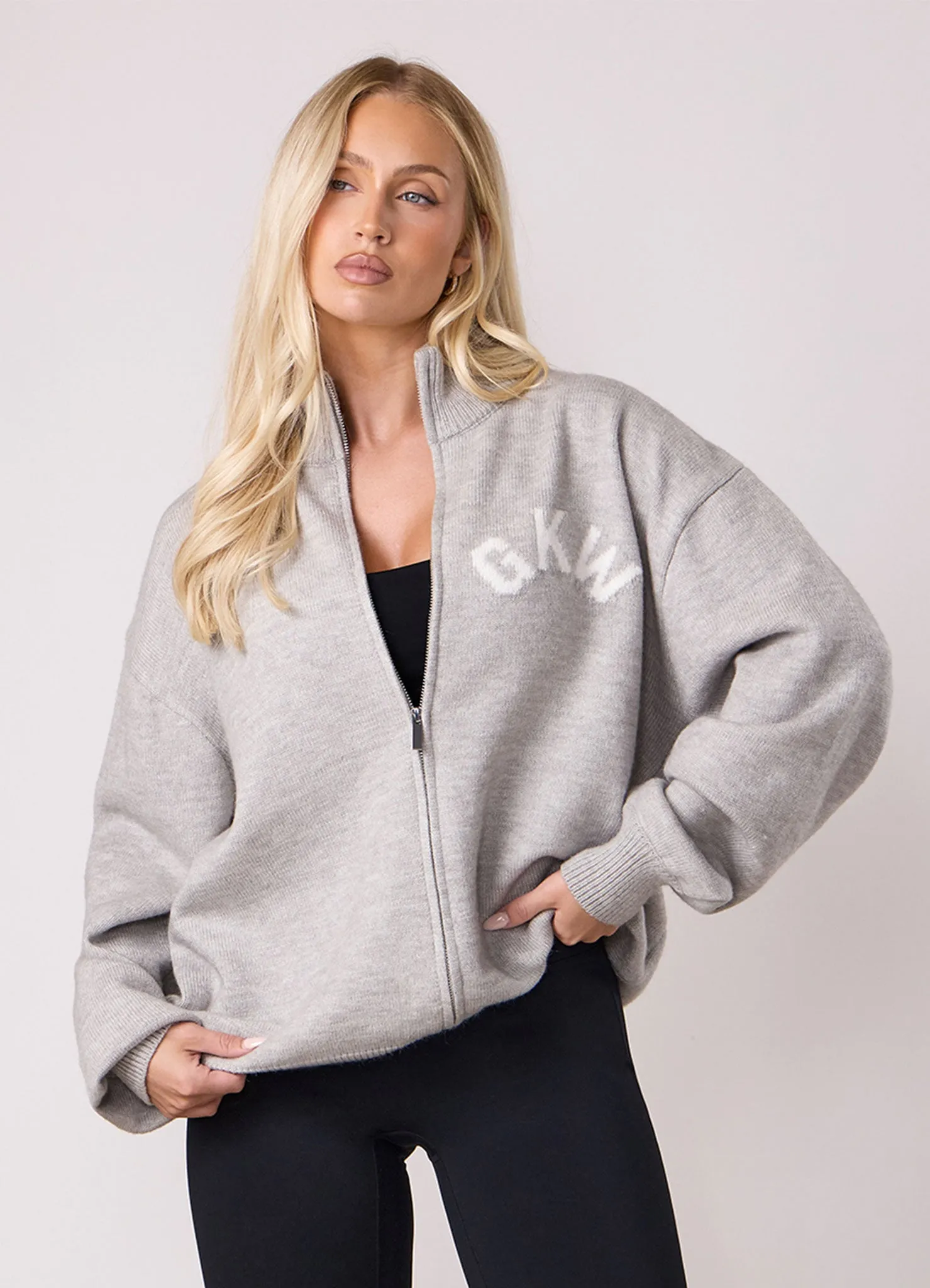 Eco Friendly Gym King Restore Knit Full Zip Funnel - Light Grey Marl