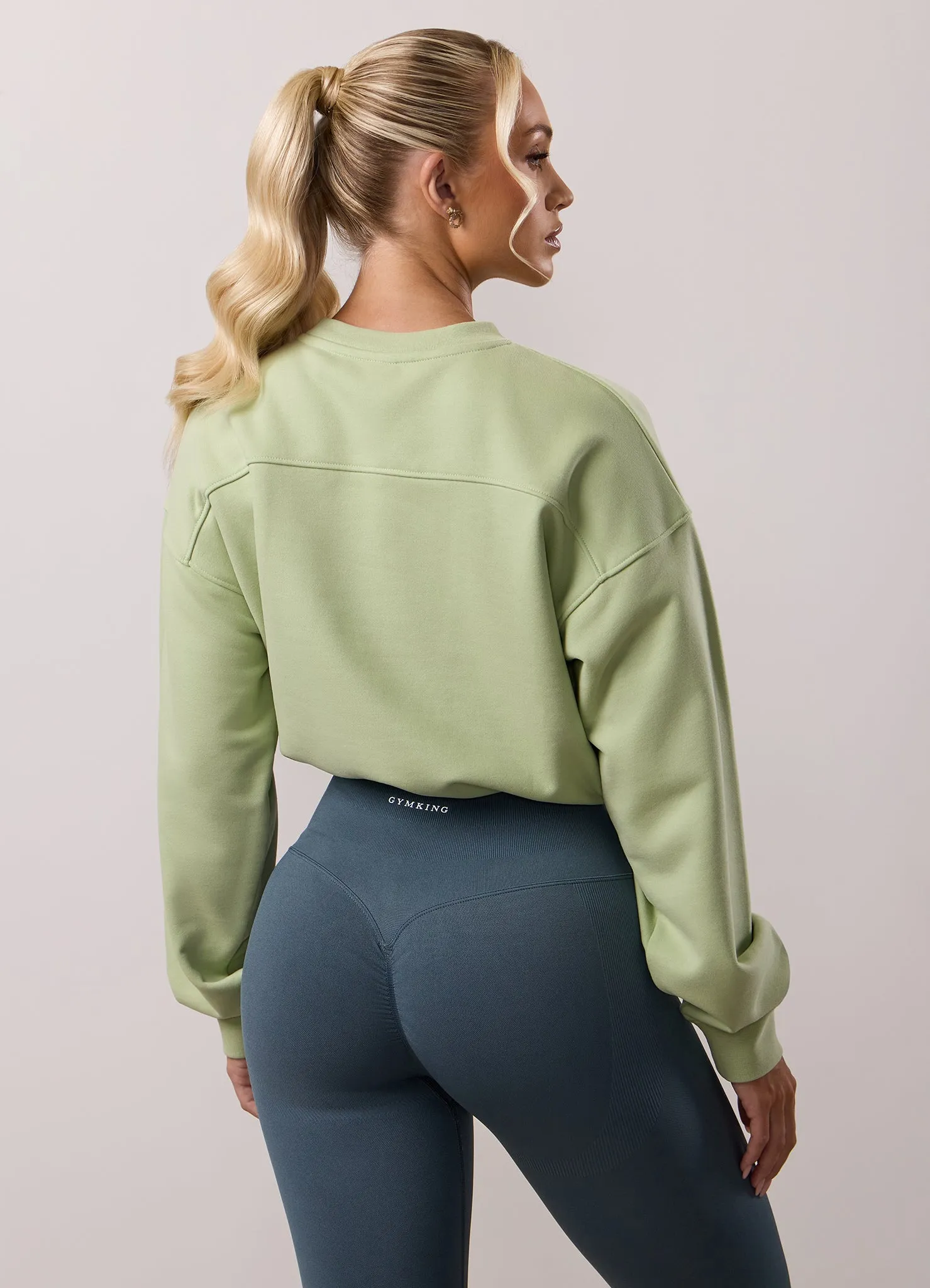 product nautical charm Herringbone Gym King Revive Peached Crop Sweatshirt - Matcha Green