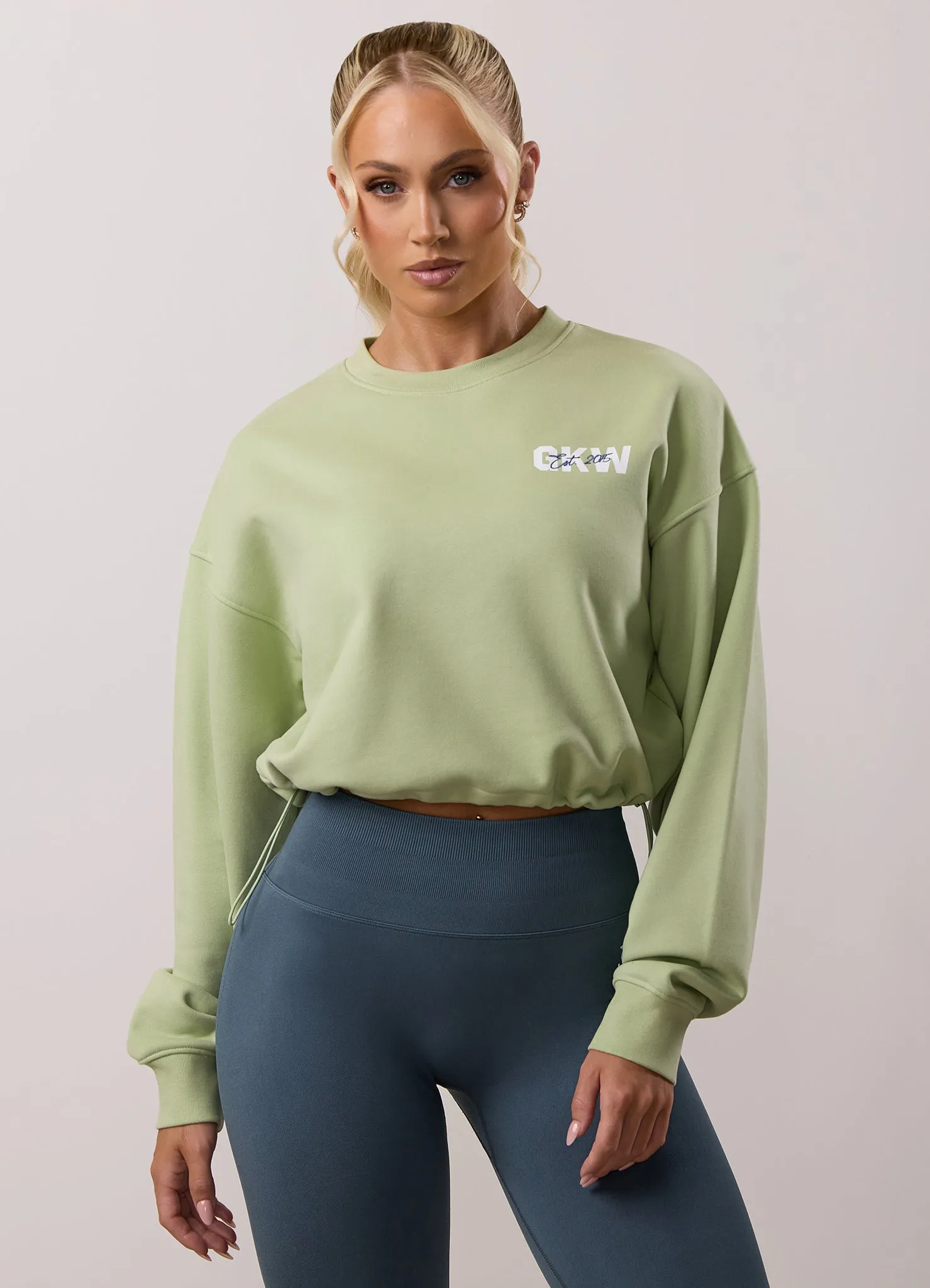 Brunch Style Gym King Revive Peached Crop Sweatshirt - Matcha Green