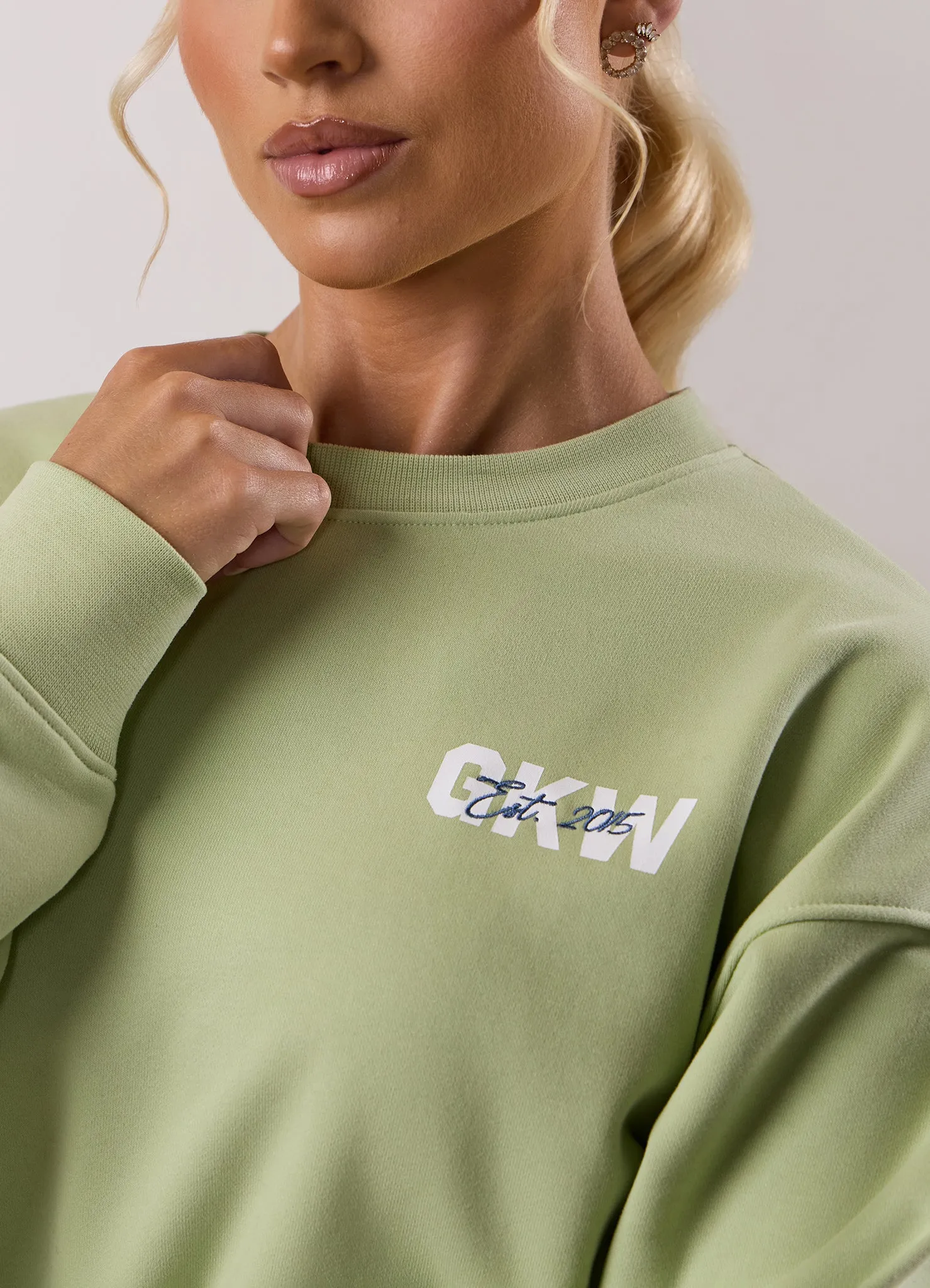 Gym King Revive Peached Crop Sweatshirt - Matcha Green Checkered
