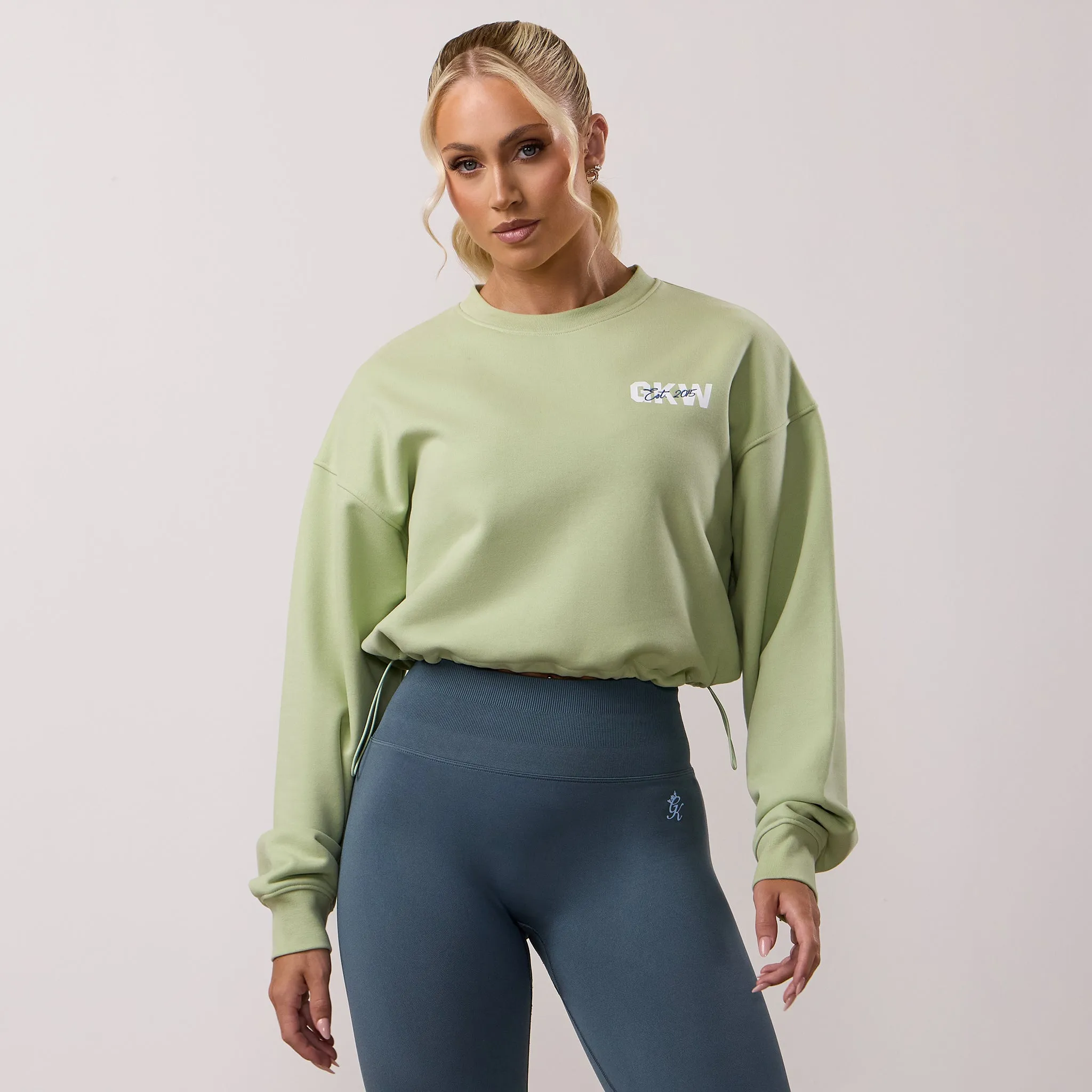 Weekend Casual Durable Fabric Gym King Revive Peached Crop Sweatshirt - Matcha Green