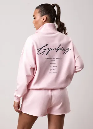 surfing suitable fuzzy texture Gym King Washed Reset 1/4 Zip Funnel - Pale Mauve