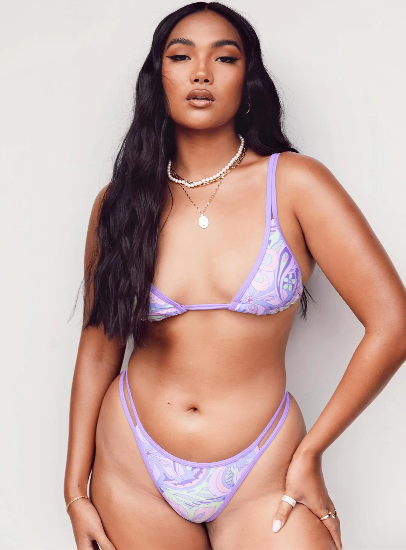 Hailey Bikini Bottoms Purple Multi Beach Outfit Hydrodynamic Shape