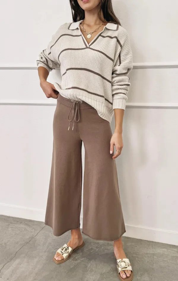 Microfiber Textile AntiStatic Yarn Hazelnut Stripe Polo Sweater