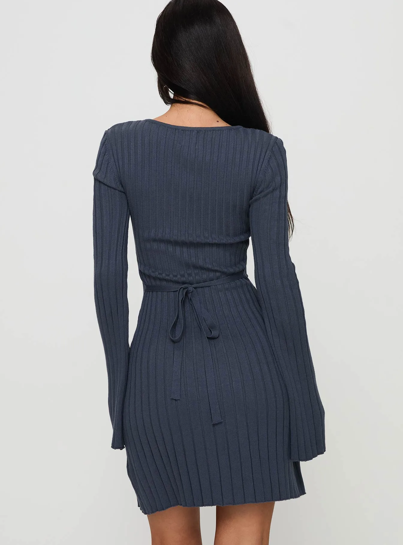 Subtle Detail Liberte Ribbed Long Sleeve Mini Dress Charcoal