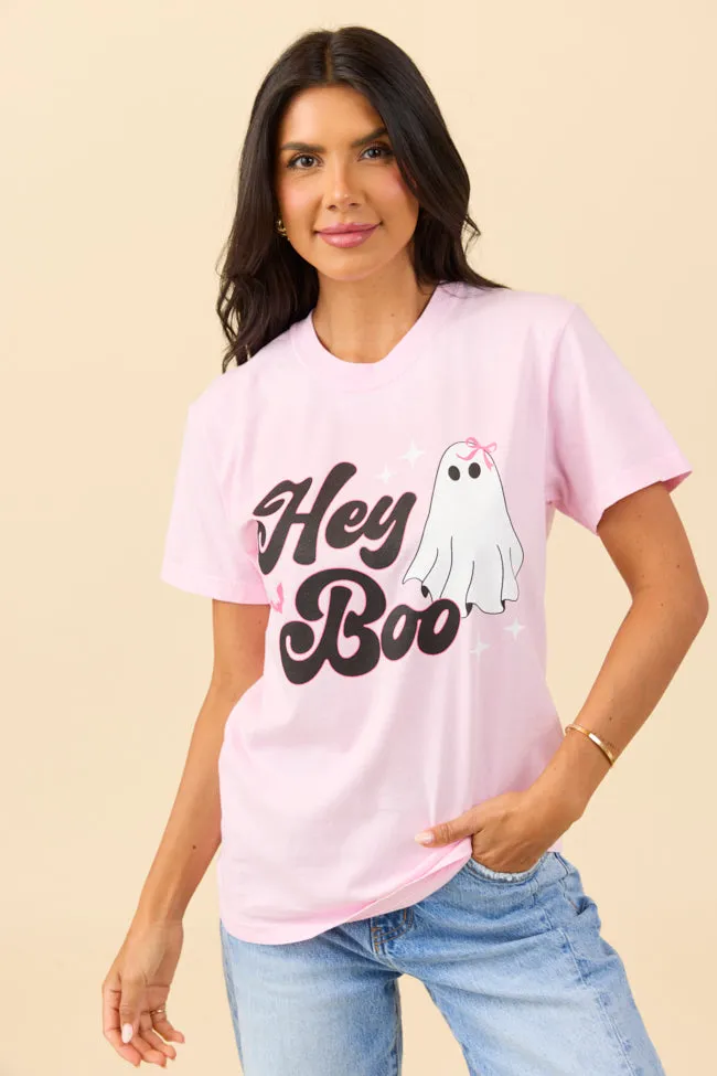 Hey Boo Light Pink Graphic Tee SALE Spandex Enhanced Elasticity