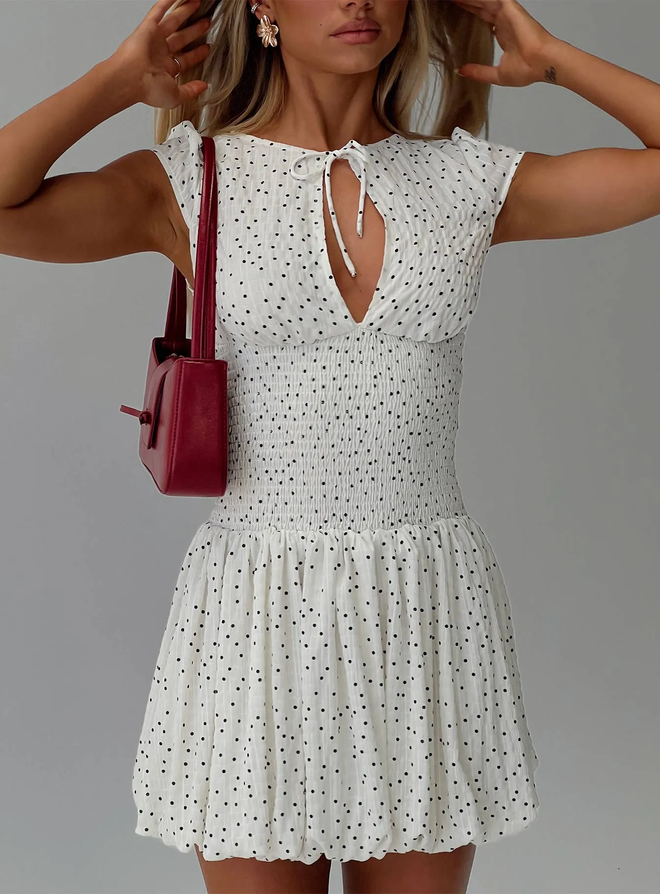 Natural Wrap Ladybug Mini Dress White Polka