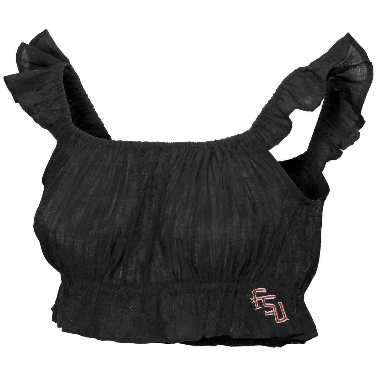 Emerson Street Women's Stacked FSU Logo Woven Ruffle Crop - Black large - size wheels
