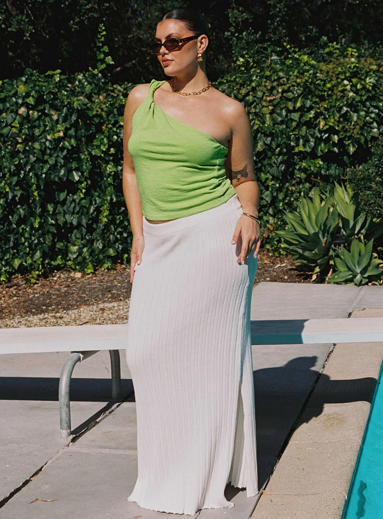 Laser cut Santorini Knit Maxi Skirt White Curve