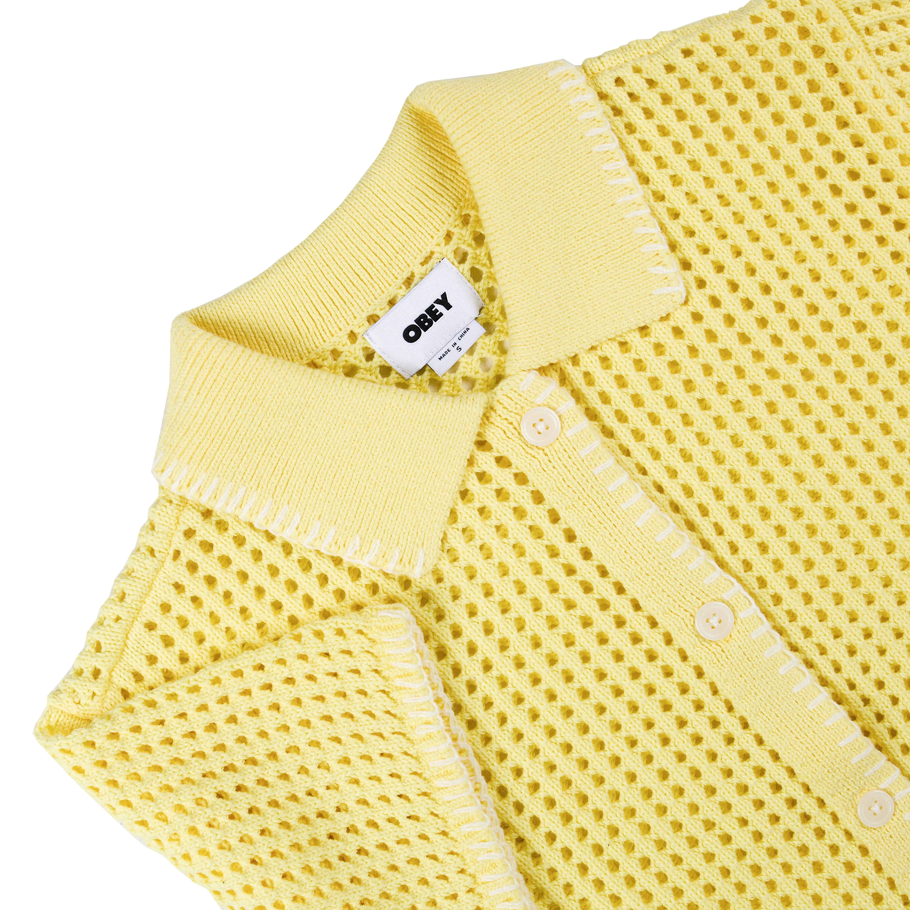 Obey Womens Pilar Crochet S/S Yellow Pear Wind Block Wild Mood