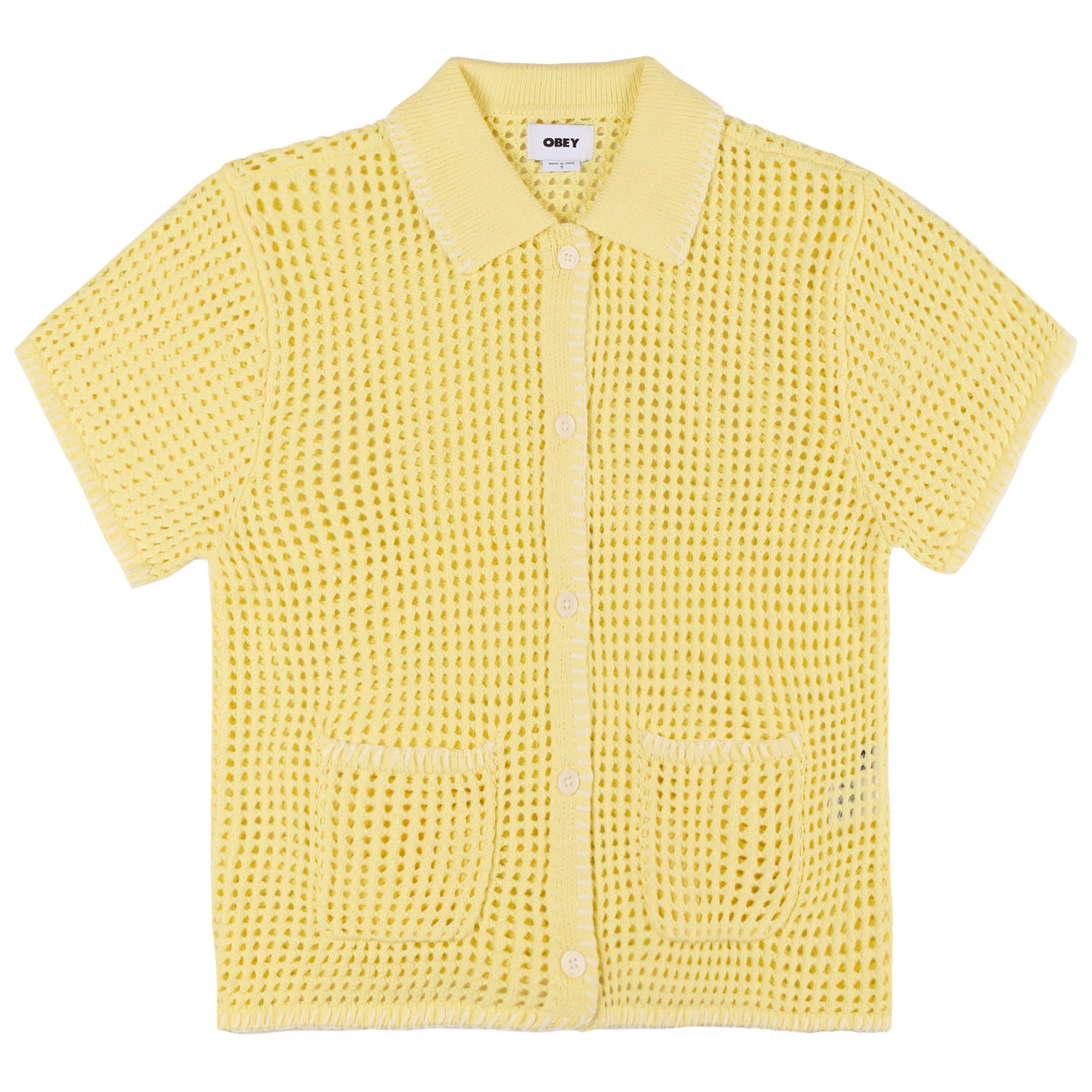 Obey Womens Pilar Crochet S/S Yellow Pear Layer Safe