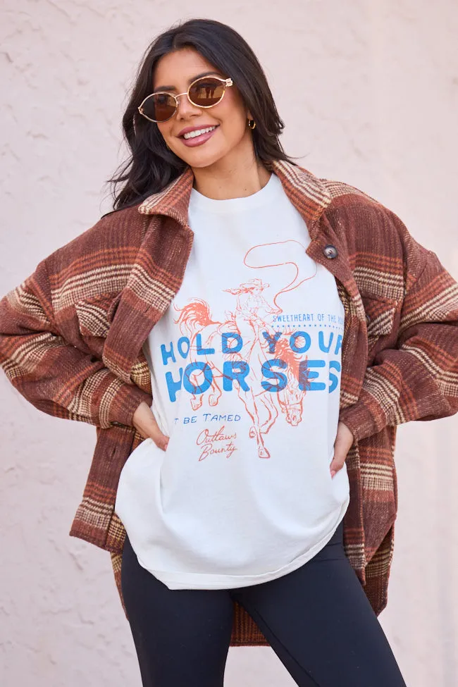 Quick Layer Hold Your Horses Off White Oversized Graphic Tee