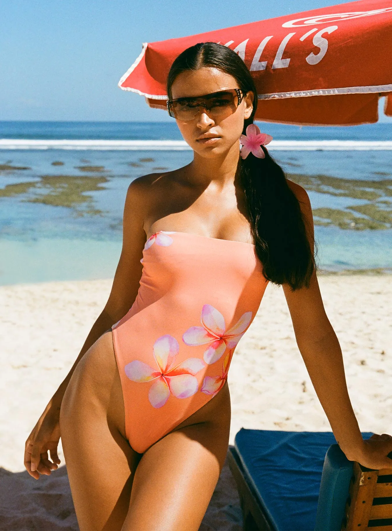 Declan Strapless One Piece Orange Frangipani Sunny Beach