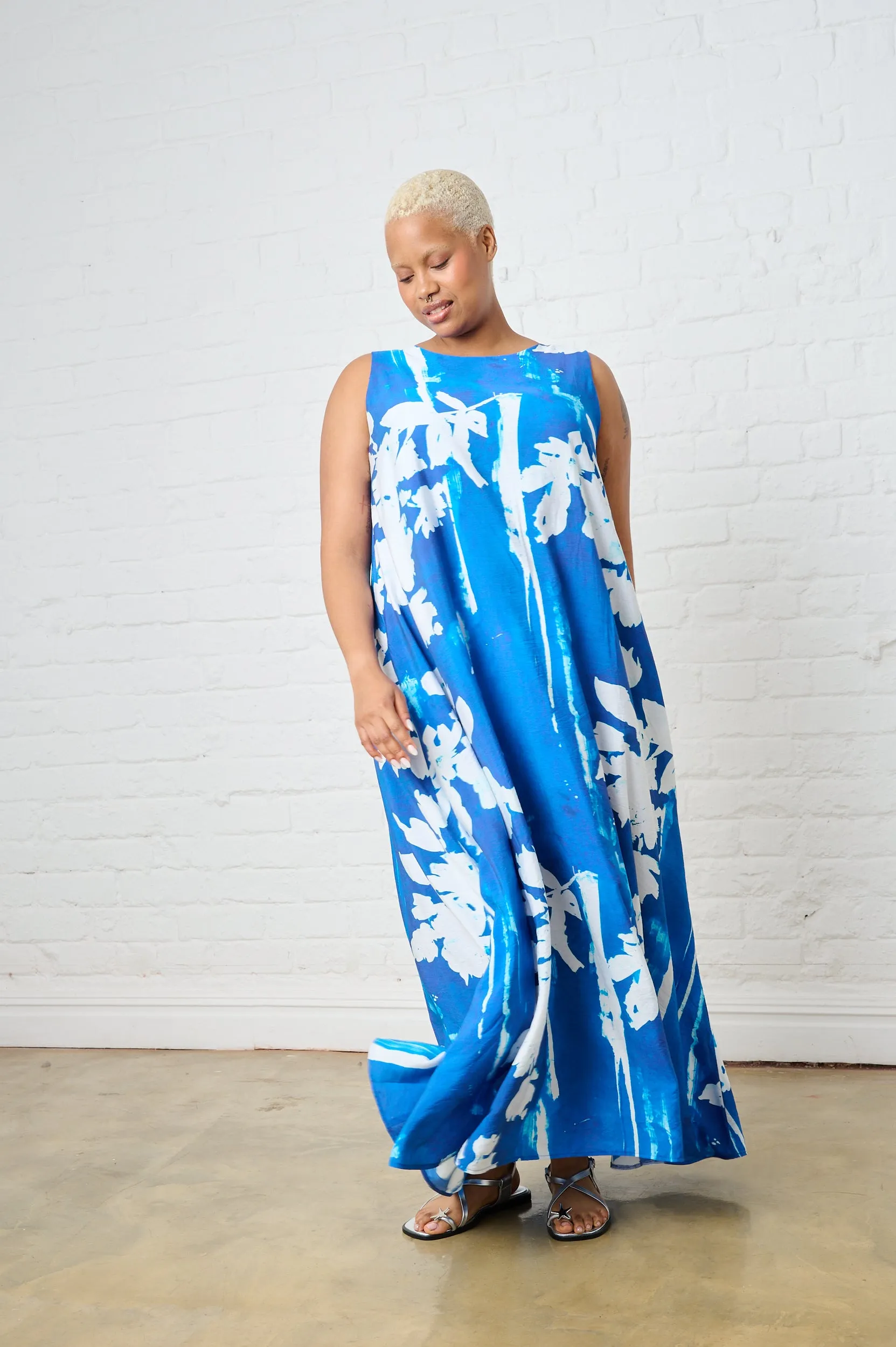 Holiday Maxi Dress with Floral Stencil Print Art Soul Romantic Mood