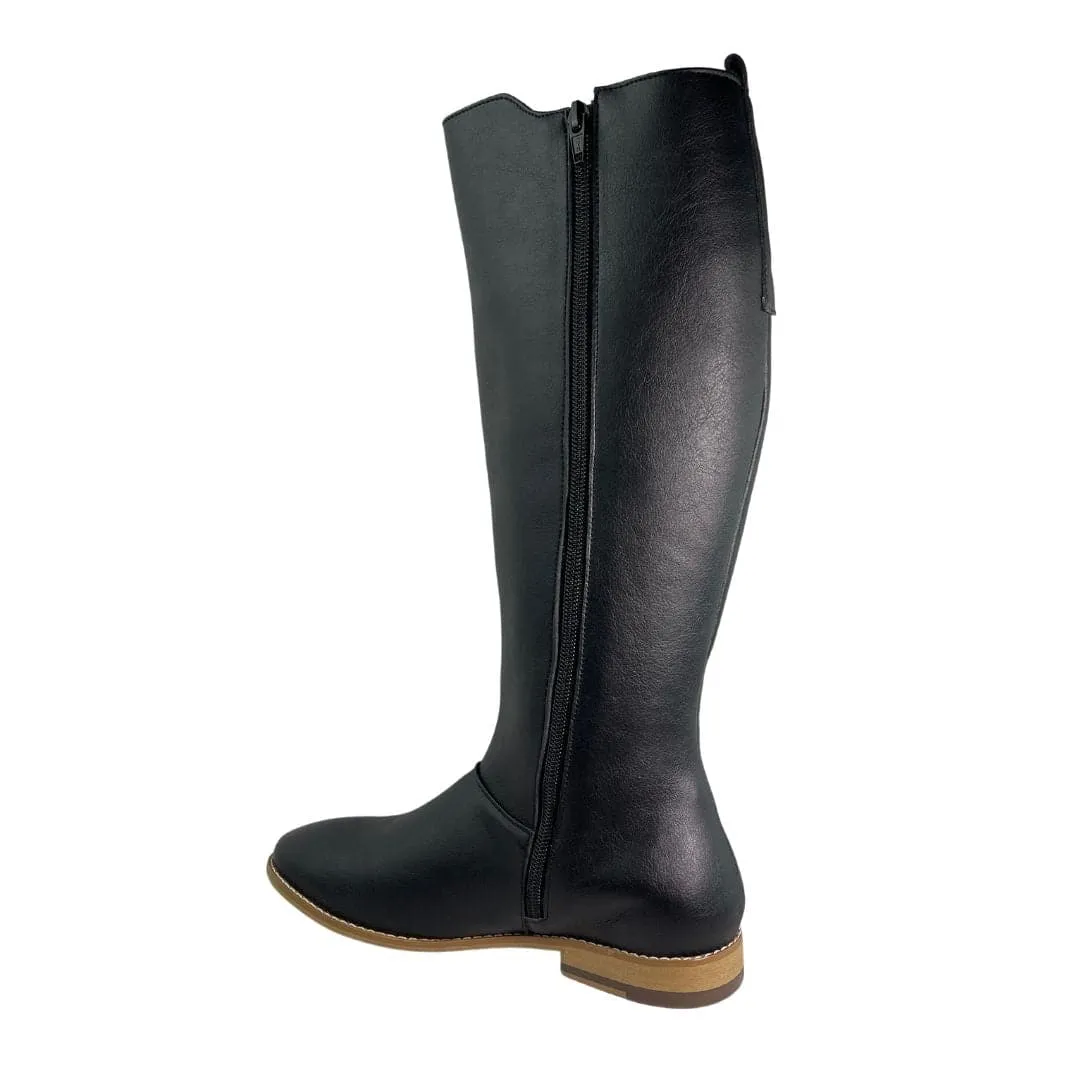 'Holly' vegan leather knee-high riding boot by Zette Shoes - black nylon