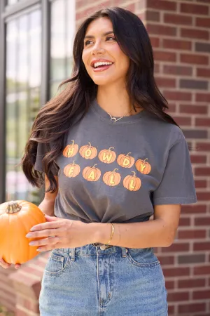 Simple Yet Cozy Howdy Fall Pumpkin Dark Grey Graphic Tee
