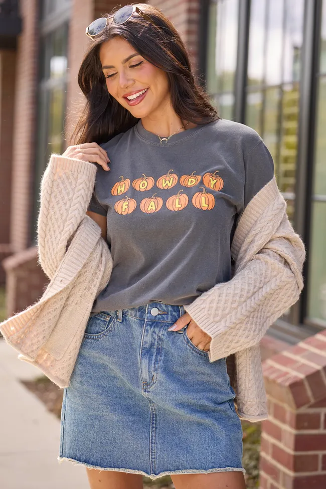 Howdy Fall Pumpkin Dark Grey Graphic Tee Collared formality
