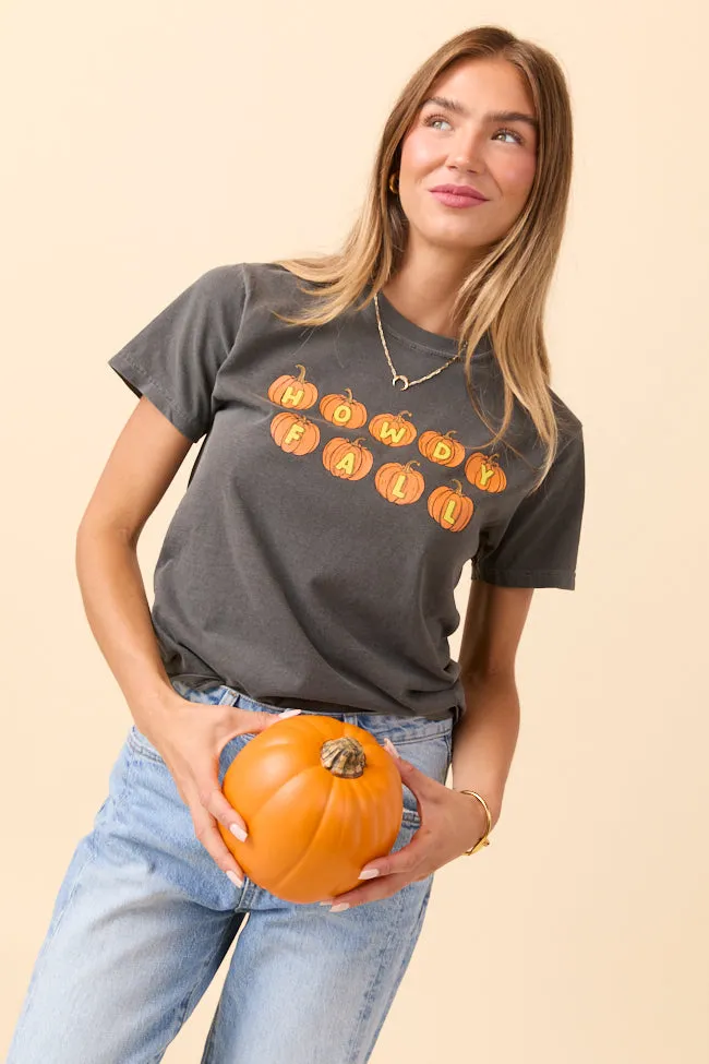 Sporty Active Wear Simple and Light Howdy Fall Pumpkin Dark Grey Graphic Tee