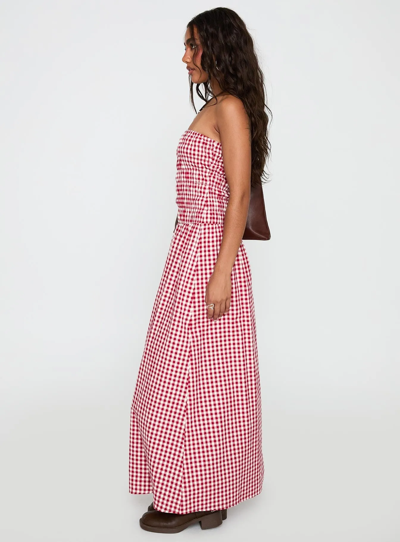 City Flow Light Flow Human Nature Strapless Maxi Dress Red Check
