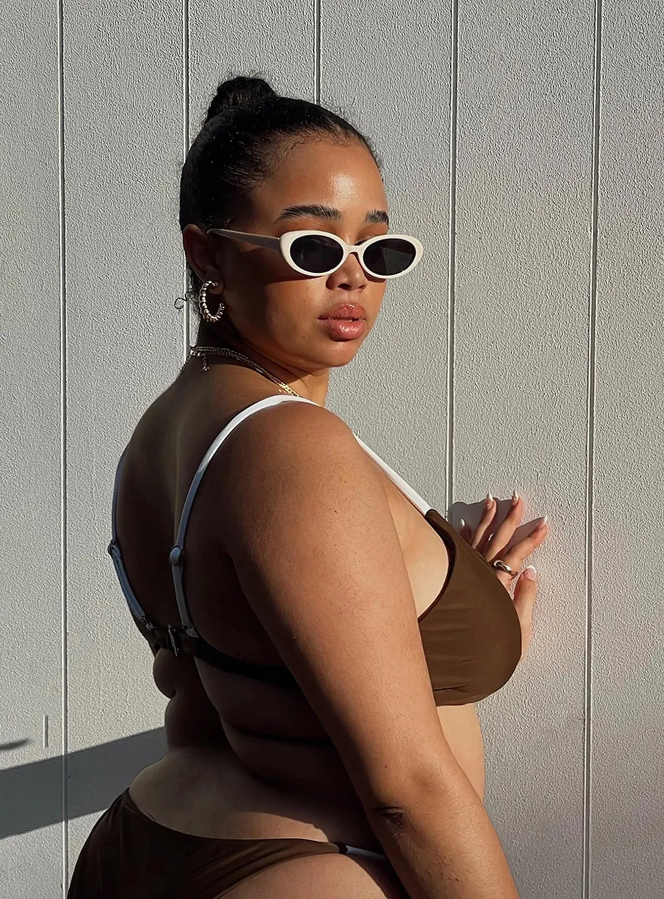 High Neck Cut Minimalist Style Janey Bikini Top Brown Curve