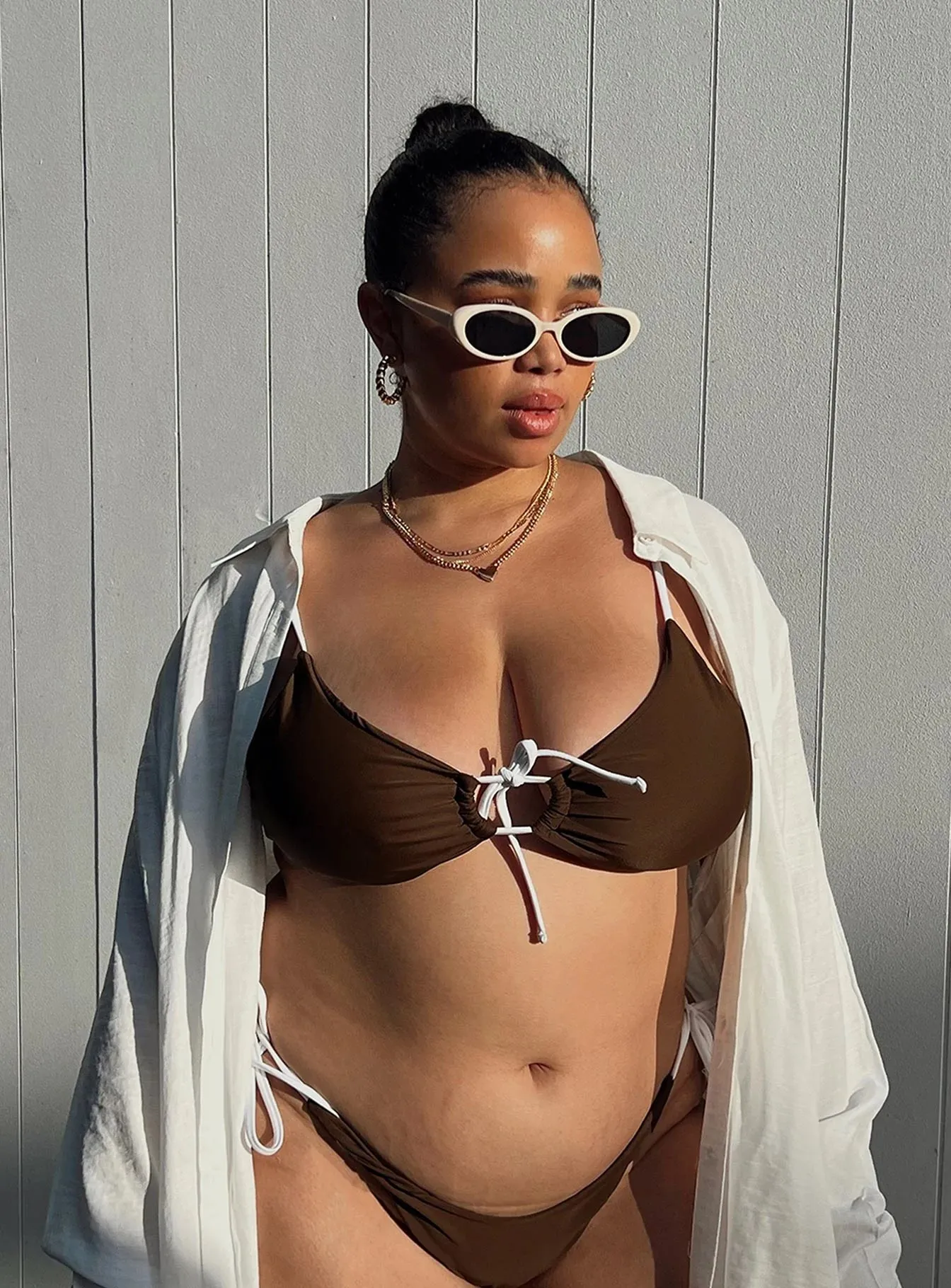 Janey Bikini Top Brown Curve Anti Sag Waistband