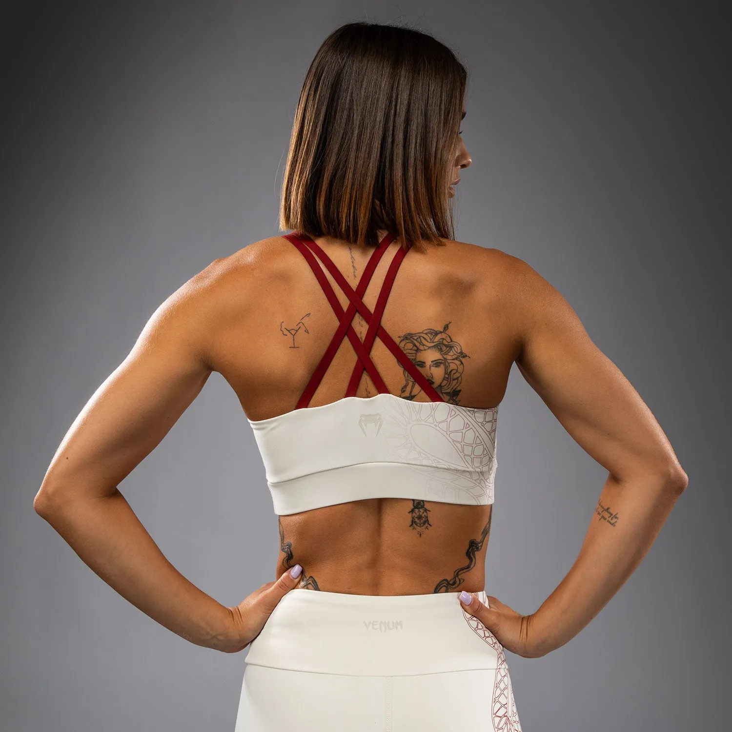 Venum Serpenti Women??s Sports Bra - Ivory/Burgundy Lightweight Structure Secure Band