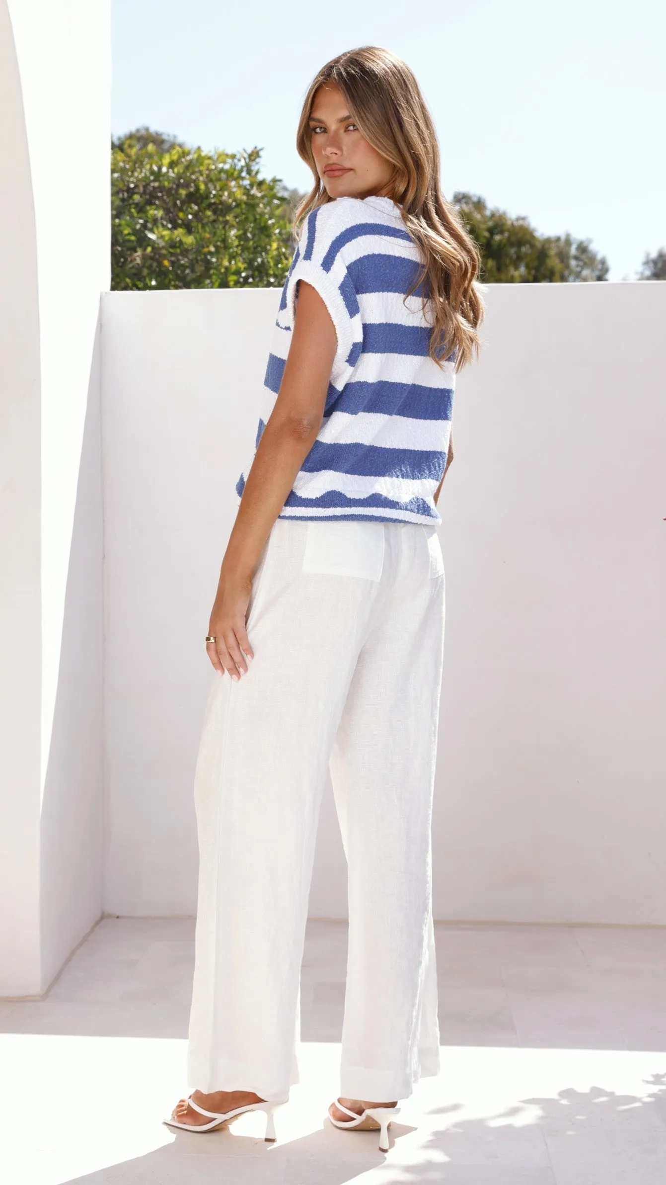 Orelia Top - Blue Stripe DoubleLayered Hem Technology