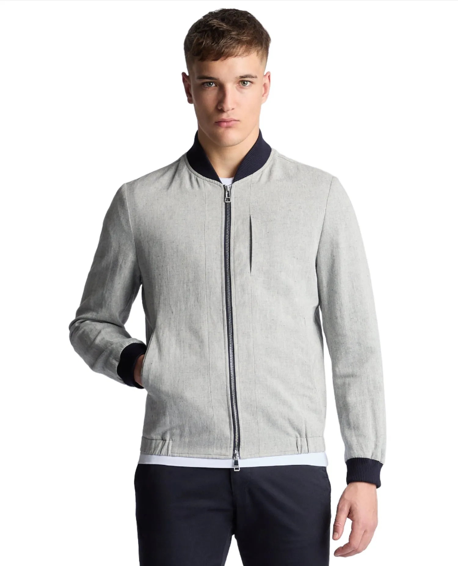 Thermal Lining Tech ID24428-Remus Grey Linen Bomber Jacket