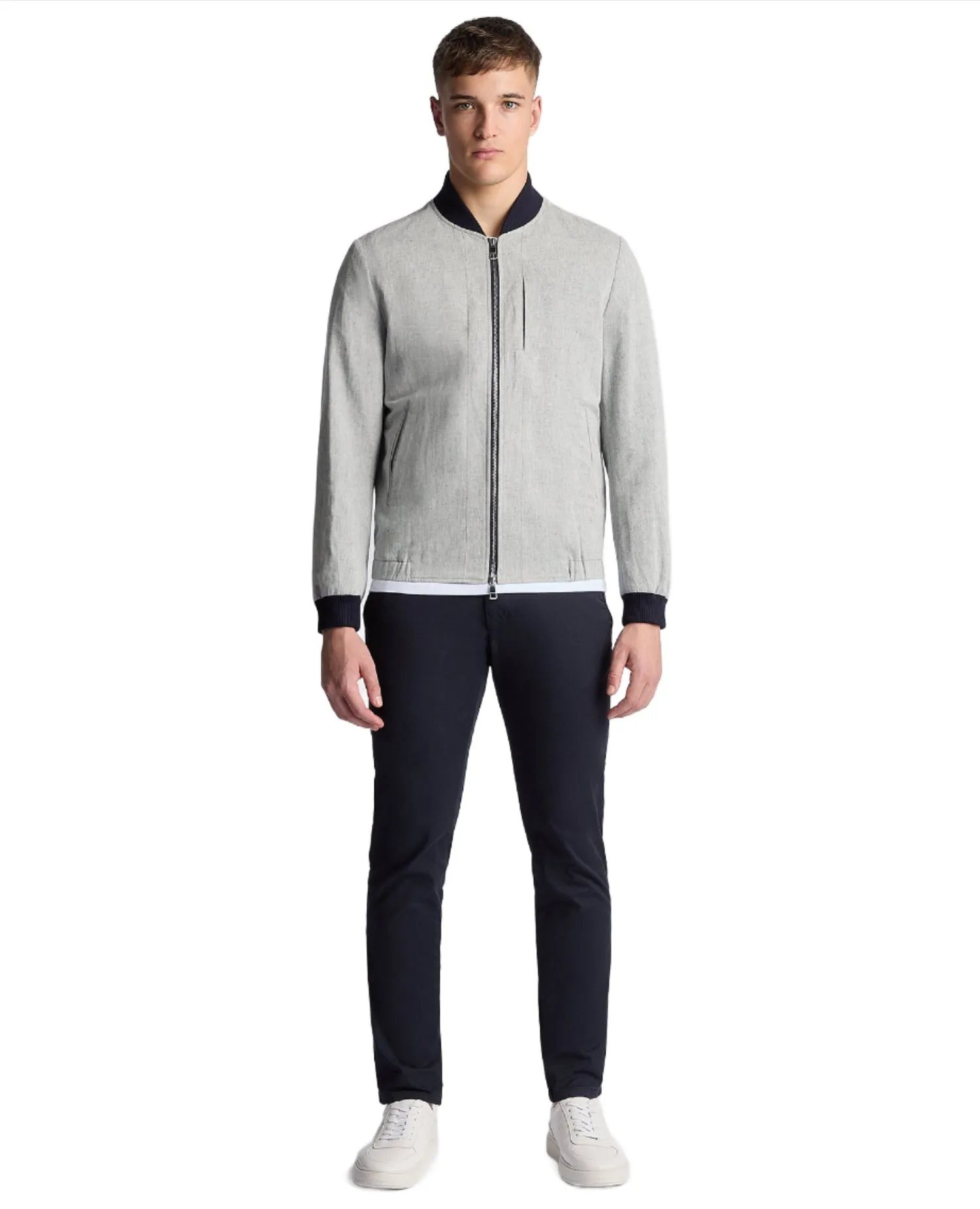 Comfort Fit Cut ID24428-Remus Grey Linen Bomber Jacket