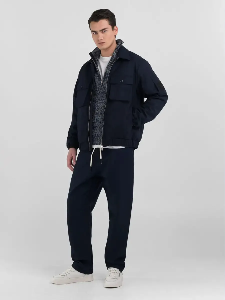 ID24997-Replay Sartoriale Navy Jacket Zippered Closures