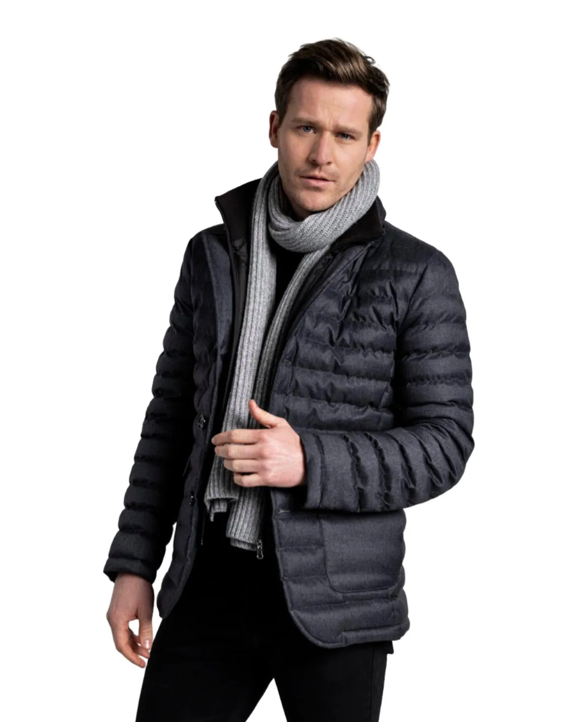 ID60332-Thomas Maine Navy Quilt Jacket Wind Resistant Lining Convertible Collar Design