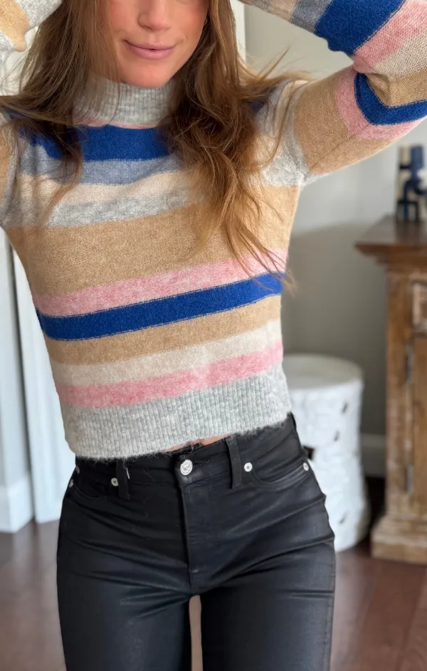 Lightweight texture Four Way Stretch Indigo Mockneck Sweater