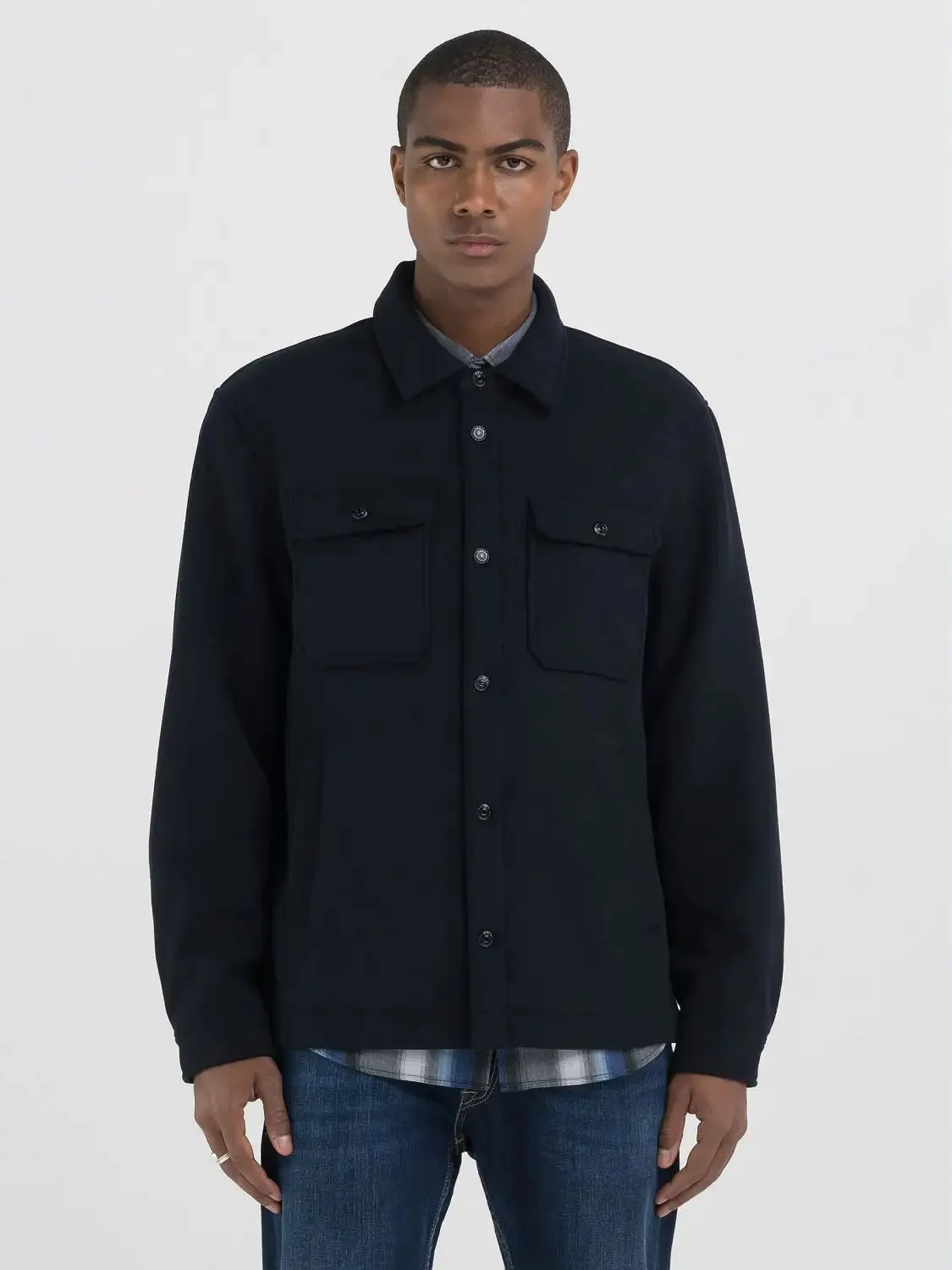 ID24988-Replay Navy Overshirt Jacket Easy Layering Hidden Ventilation Zones
