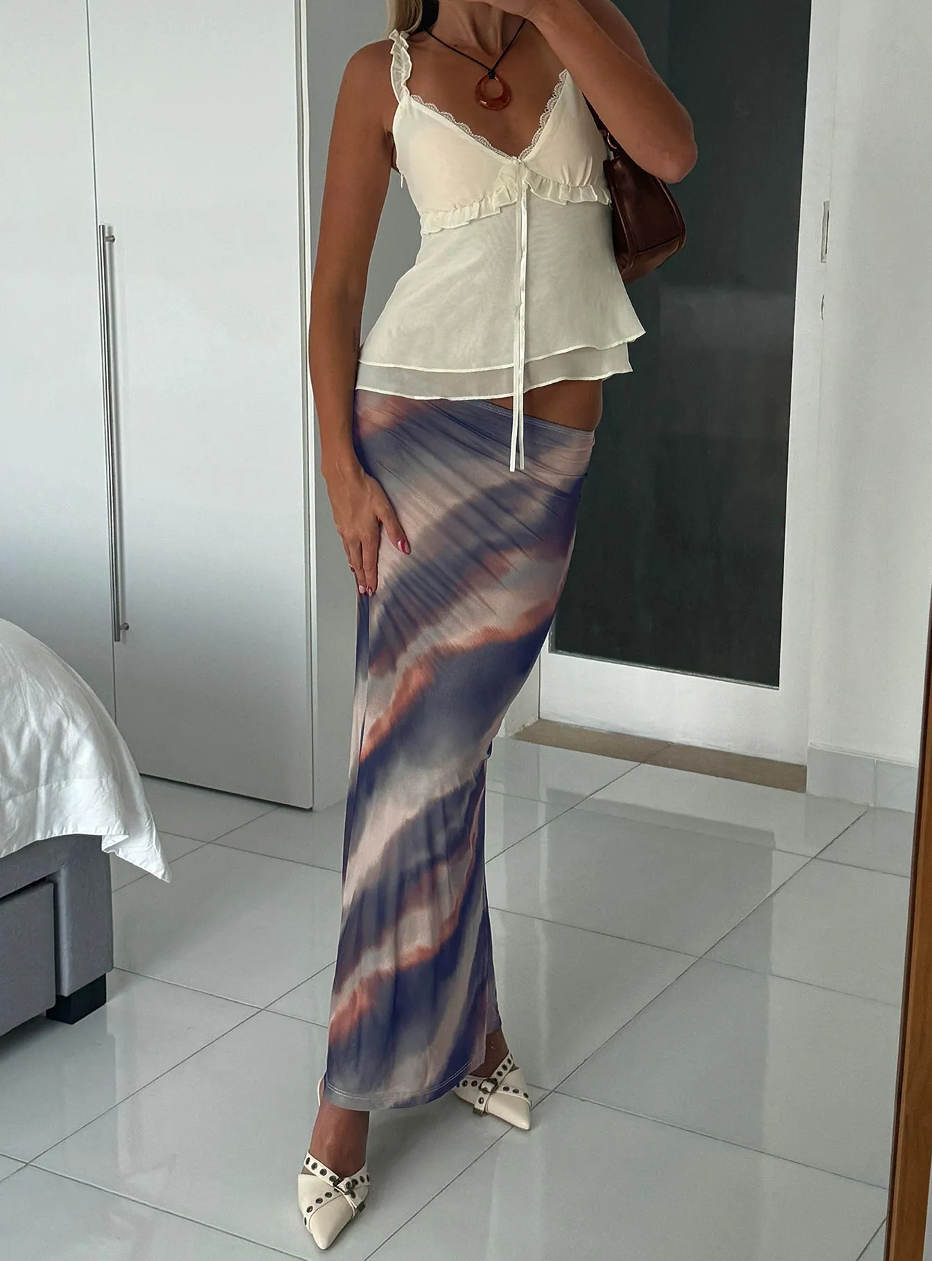 Quilted Texture Fold Over Design Ismeria Maxi Skirt Multi