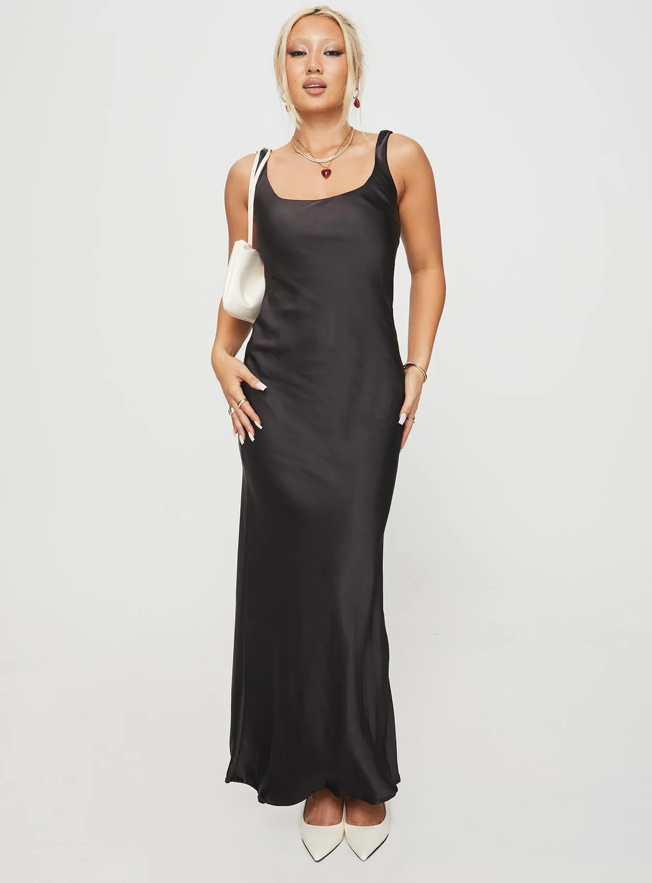 Penelopy Bias Cut Maxi Dress Black Quick Look Delicate Details