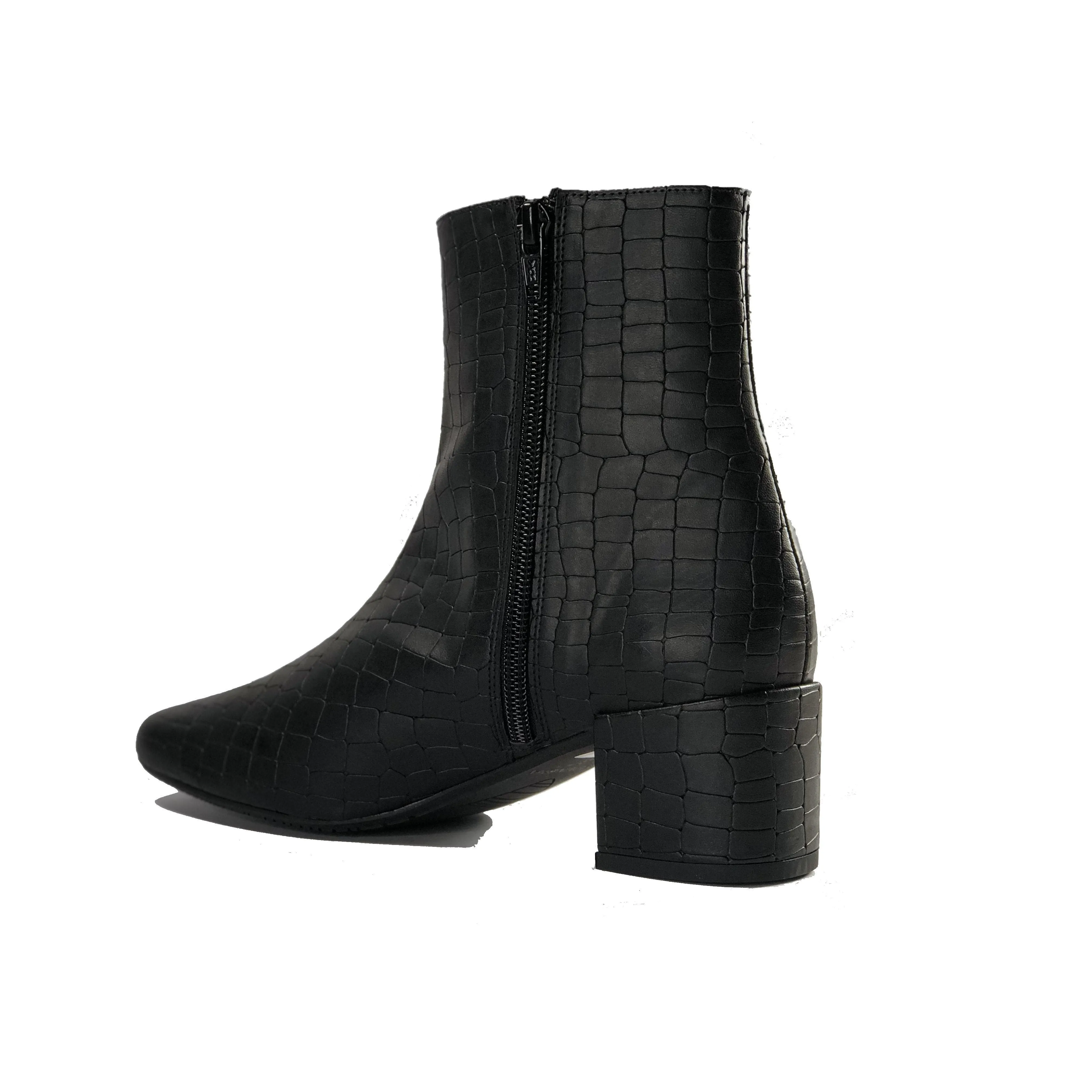 'Jacqui' vegan-leather ankle boot by Zette Shoes - black croc Walk Friendly