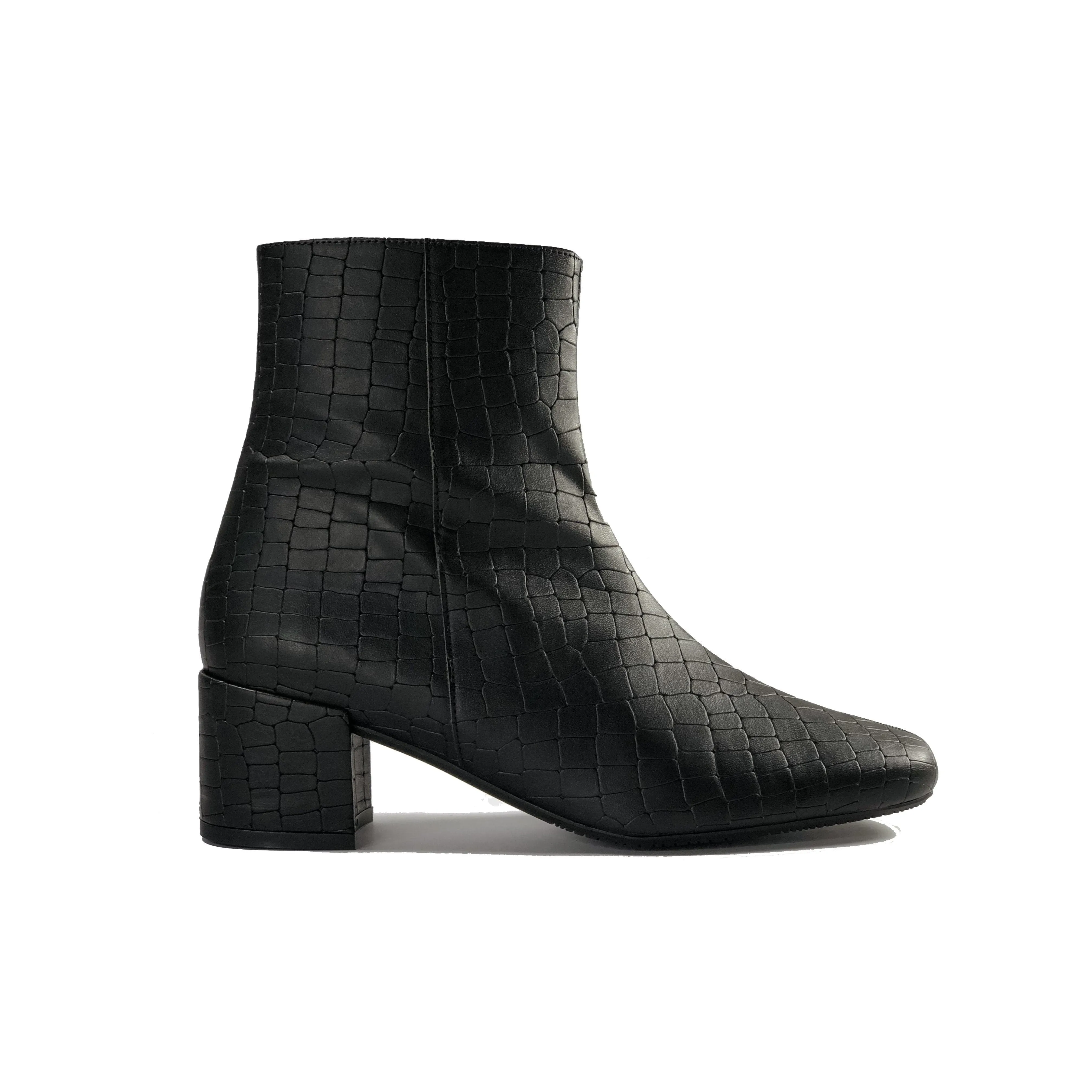 'Jacqui' vegan-leather ankle boot by Zette Shoes - black croc Shock   Absorbing