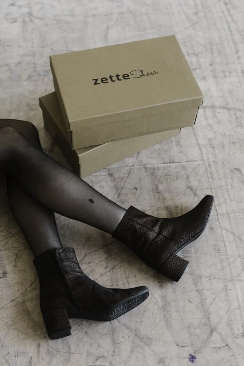 Odor Resistant 'Jacqui' vegan-leather ankle boot by Zette Shoes - bronze snake