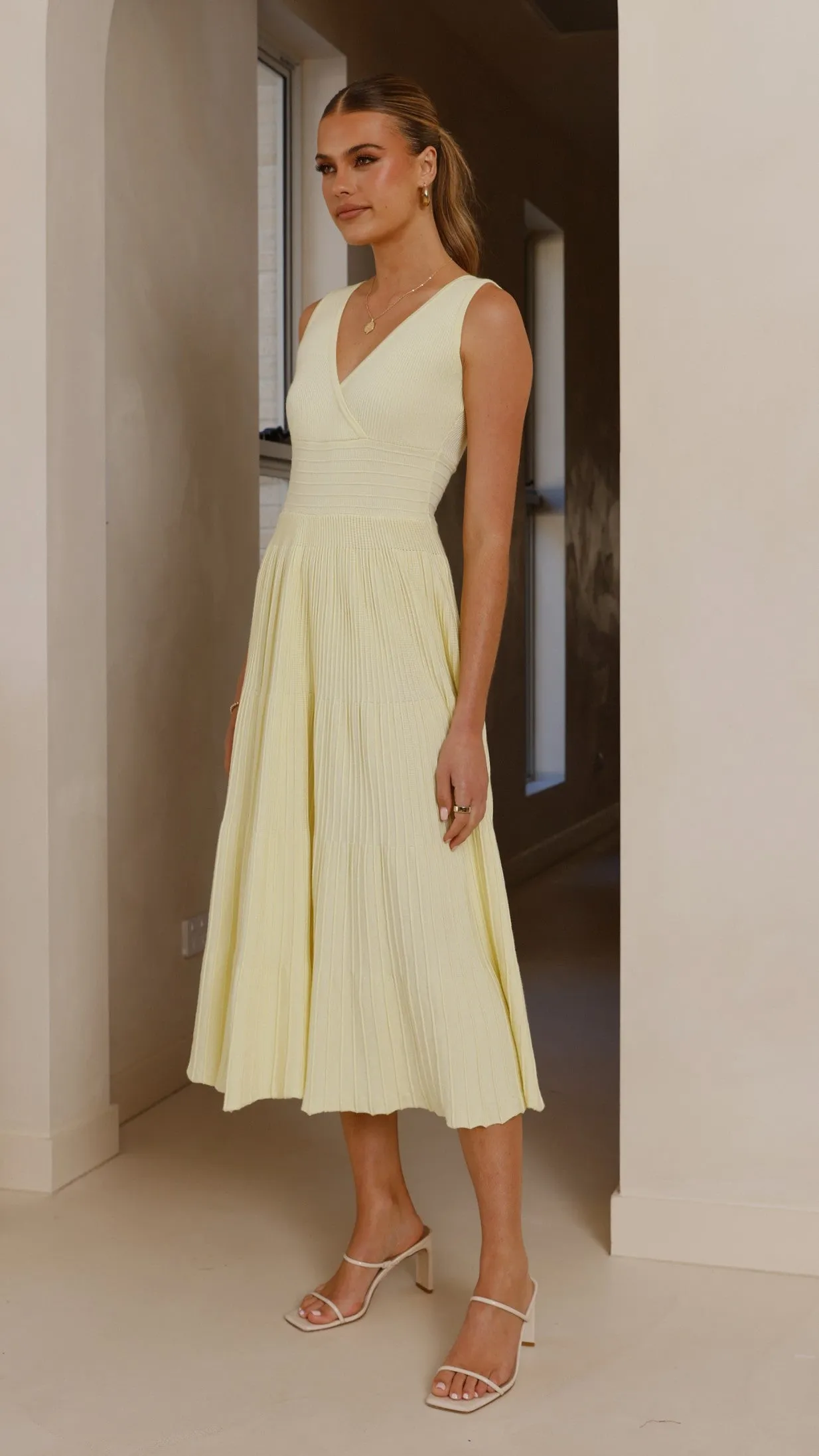 Organic Cotton Blend Clean Cut Jayde Knit Dress - Yellow