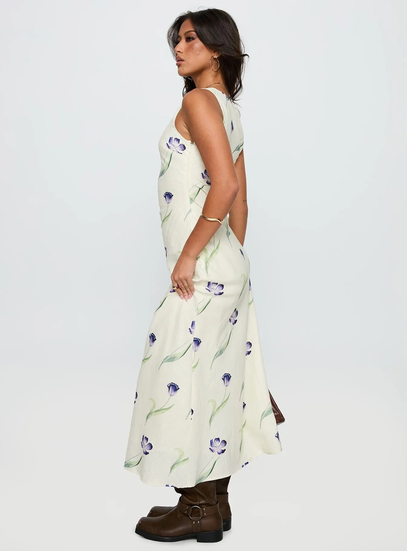 Basic Shape Jessabelle Linen Blend Midi Dress Cream Floral