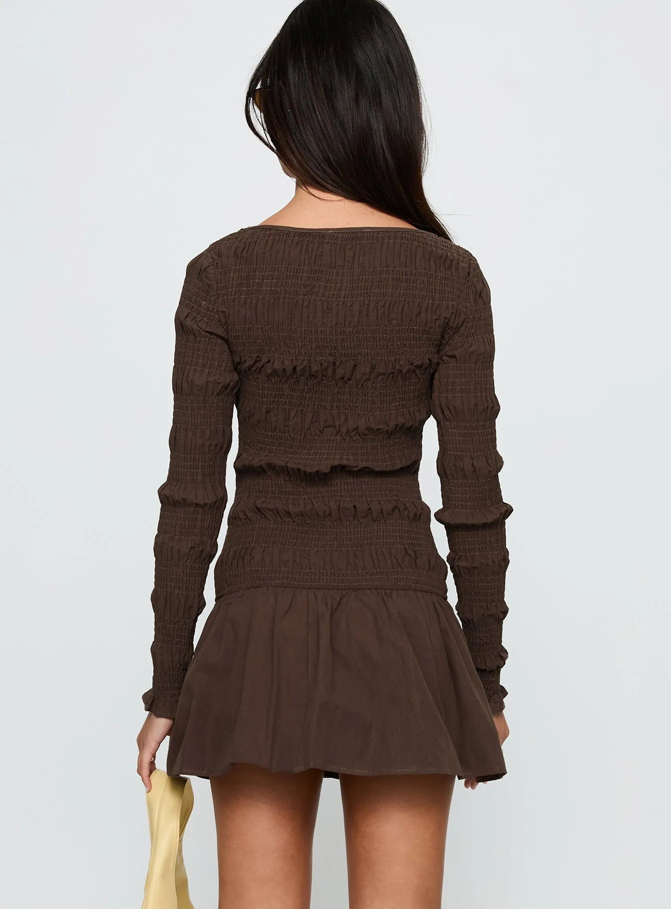 Jheanell Long Sleeve Mini Dress Brown Flexible Comfort Feminine Design